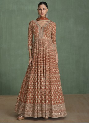 Brown Swarovski Silk Floor Length Gown