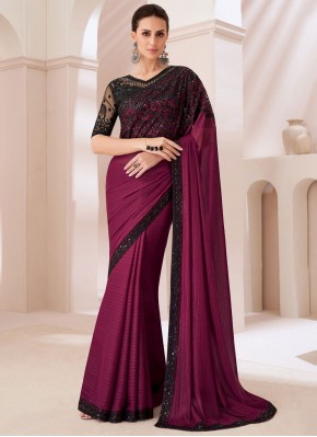 Burgundy Lace Georgette Designer Saree