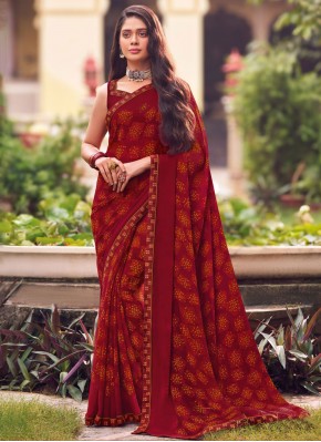 Burgundy Print Contemporary Saree