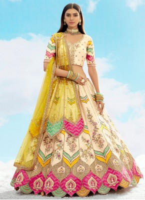 Capricious Thread Cream Silk Lehenga Choli