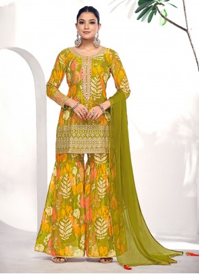 Captivating Embroidered Green Chinon Salwar Kameez