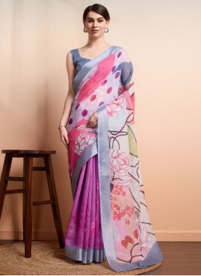 Captivating Multi Colour Linen Contemporary Saree