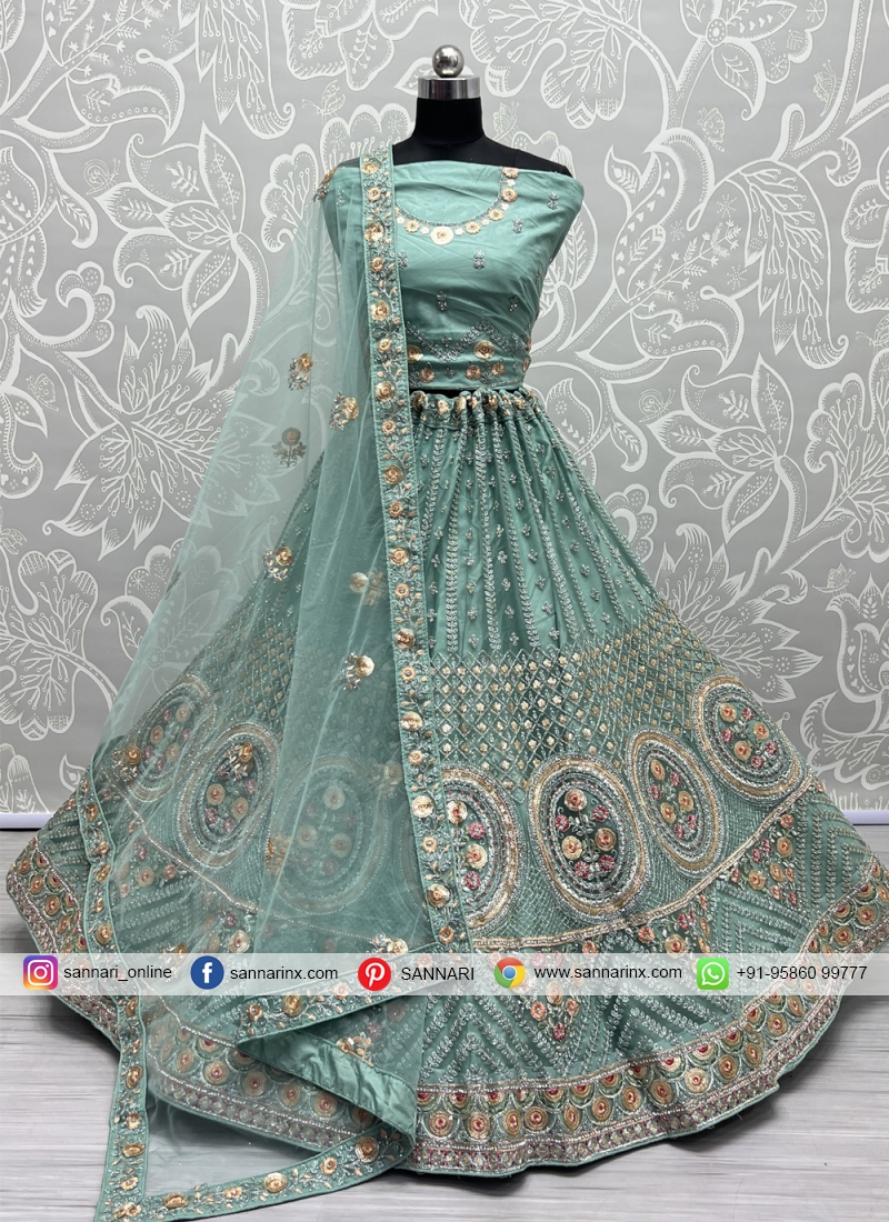 Shop Sea Green Organza Embroidered Lehenga Choli with Dupatta at best offer  at our Lehenga Choli with Dupatta Store - Karmaplace