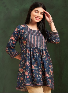 Casual Kurti Lace Chinon in Navy Blue