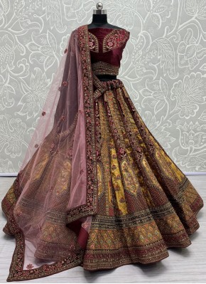 Catchy Velvet Mustard Thread Trendy Lehenga Choli