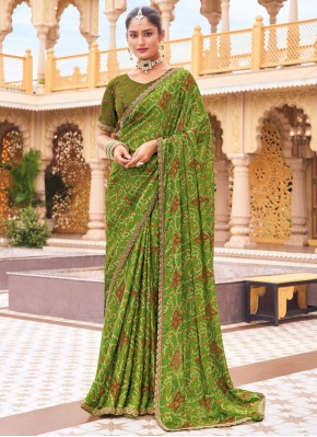 Celestial Georgette Green Lace Trendy Saree