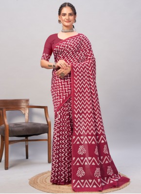 Chanderi Cotton Contemporary Saree in Maroon and Rani