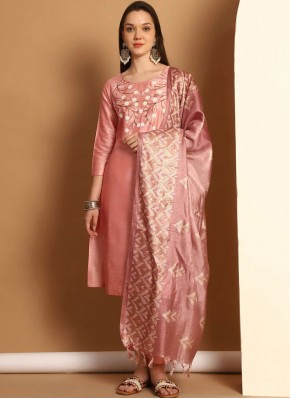 Charming Embroidered Cotton Silk Peach and Pink Trendy Salwar Kameez