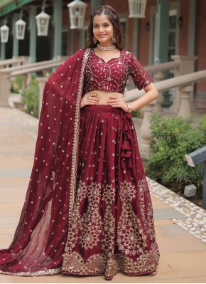 Cherubic Silk Embroidered Maroon Designer Lehenga Choli