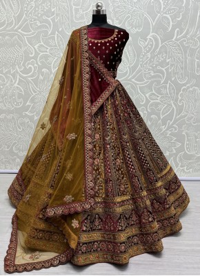 Chic Maroon and Mustard Fancy Designer Lehenga Choli