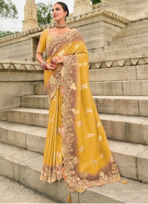 Chic Yellow Silk Trendy Saree