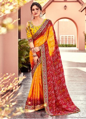 Chiffon Bandhej Trendy Saree in Multi Colour