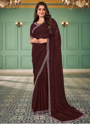 Chiffon Brown Traditional Saree