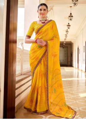 Chiffon Pearls Classic Saree in Yellow