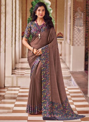 Chiffon Print Brown Classic Saree