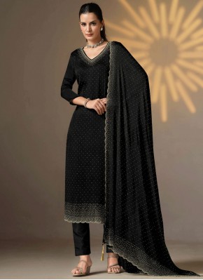 Chiffon Satin Black Swarovski Salwar Kameez