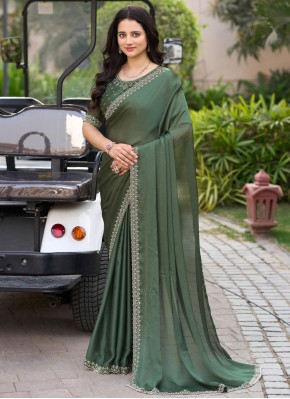 Chiffon Satin Contemporary Saree in Teal