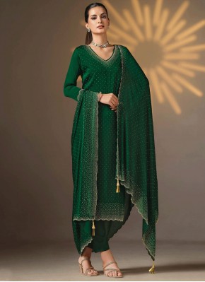 Chiffon Satin Pant Style Suit in Green