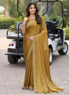 Chiffon Satin Swarovski Classic Saree in Khaki