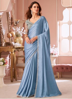 Chiffon Sequins Blue Contemporary Saree