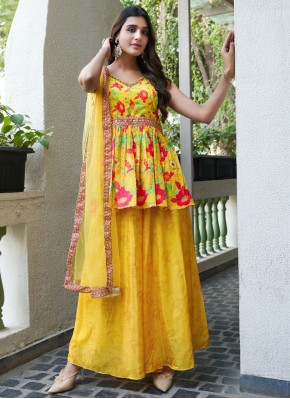 Chiffon Yellow Designer Salwar Kameez