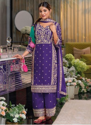 Chinon Blue and Violet Designer Salwar Kameez