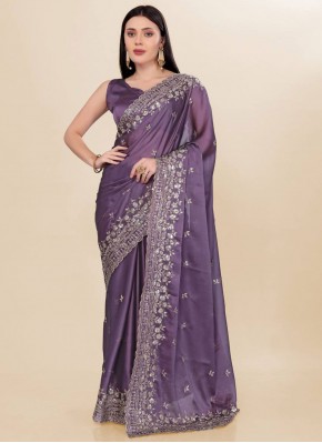 Chinon Lavender Sequins Classic Saree