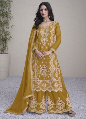 Chinon Mustard Zari Trendy Salwar Kameez