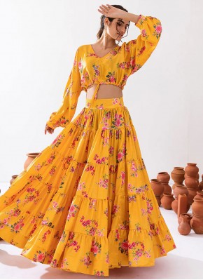 Chinon Readymade Lehenga Choli in Yellow