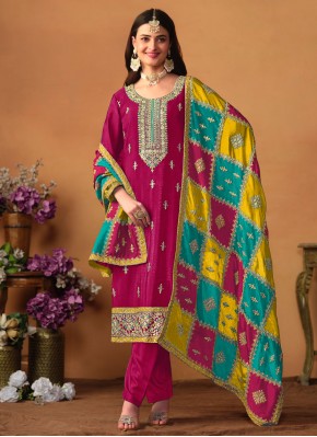 Chinon Sequins Designer Salwar Suit in Pink