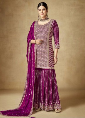 Chinon Sequins Purple Palazzo Salwar Suit
