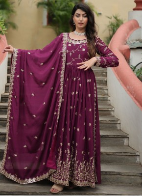 Chinon Sequins Wine Designer Salwar Kameez