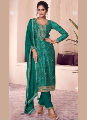 Chinon Teal Designer Salwar Kameez