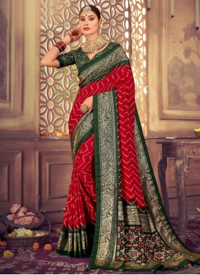 Classic Saree Abstract Print Silk in Red