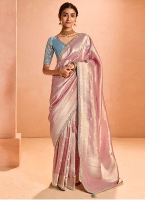 Classic Saree Embroidered Silk in Pink