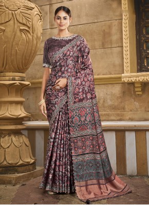 Classic Saree Floral Print Silk in Magenta