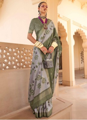 Classic Saree Foil Print Silk in Grey