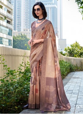 Classic Saree Jacquard Work Handloom silk in Brown