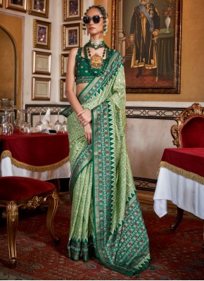 Classic Saree Print Silk in Green