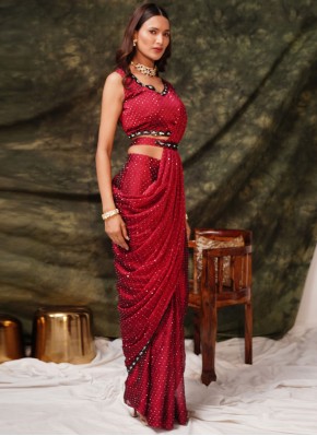 Classic Saree Swarovski Satin Silk in Red