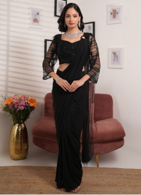 Compelling Black Lycra Classic Saree