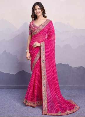 Compelling Rani Embroidered Traditional Saree