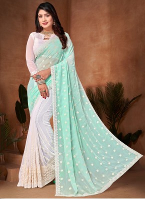 Competent Aqua Blue Traditional Saree