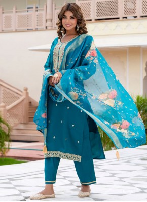 Competent Embroidered Blue and Morpeach  Trendy Salwar Kameez