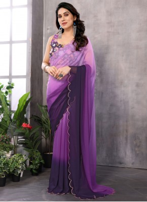 Competent Printed Lavender Georgette Traditional Saree