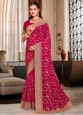 Congenial Embroidered Pink Georgette Contemporary 