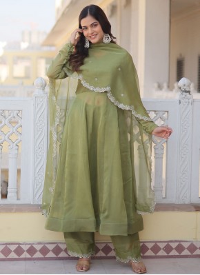 Congenial Green Plain Silk Trendy Salwar Kameez