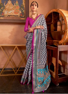 Congenial Grey Party Traditional Saree