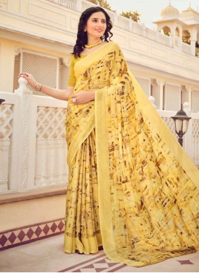 Congenial Yellow Printed Saree