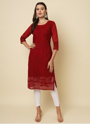 Conspicuous Chikankari Work Georgette Maroon Party